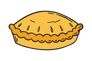 baking a round pie icon doodle hand drawn. colorful cartoon traditional pie drawing clipart symbol