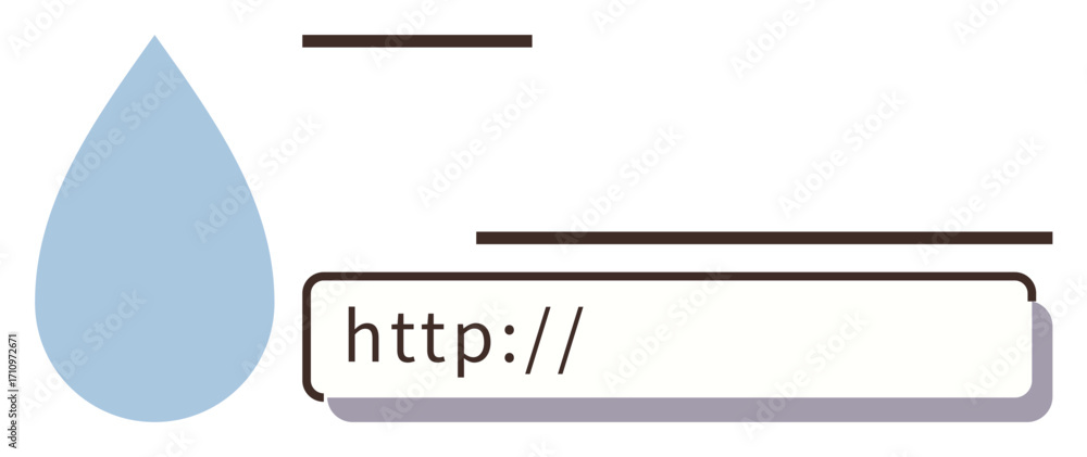 Poster blue water drop next to an address bar with http emphasizing internet, digital water management, sus