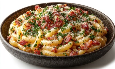 Creamy pasta dish with bacon and parmesan