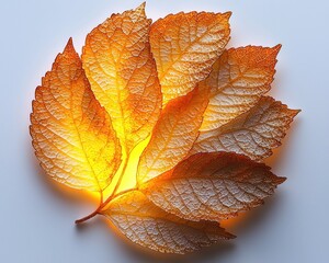 Illuminated autumn leaves arranged in a circle, glowing warmly