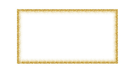 Sparkling rectangle gold border with glitter texture. Festive frame isolated on white. Vector illustration.