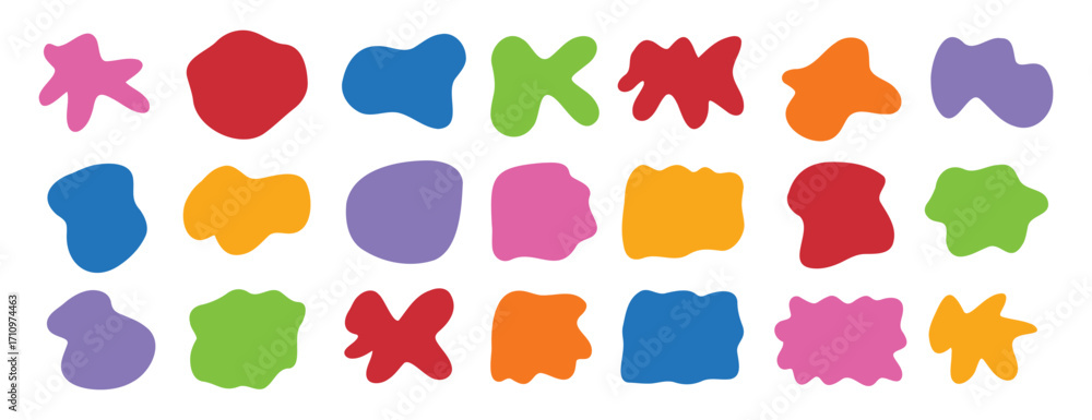 Poster Organic shape abstract colorful isolated elements set. irregular round blot form graphic shape collection