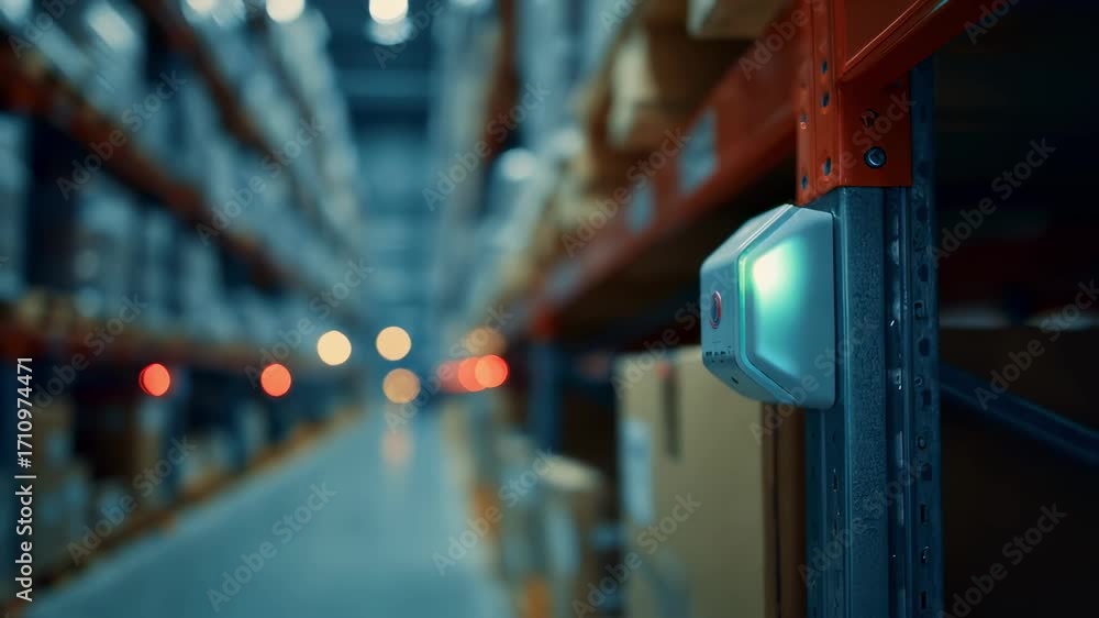 Poster medium shot of aiintegrated stock shelves with sensors glowing softly focusing on technology optimiz