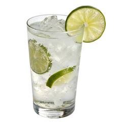 Refreshing Gin and Tonic Cocktail with Lime Slices and Ice drink beverage