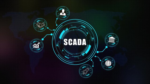 Futuristic Concept of Scada with Digital Network and Global Connectivity on world map background .