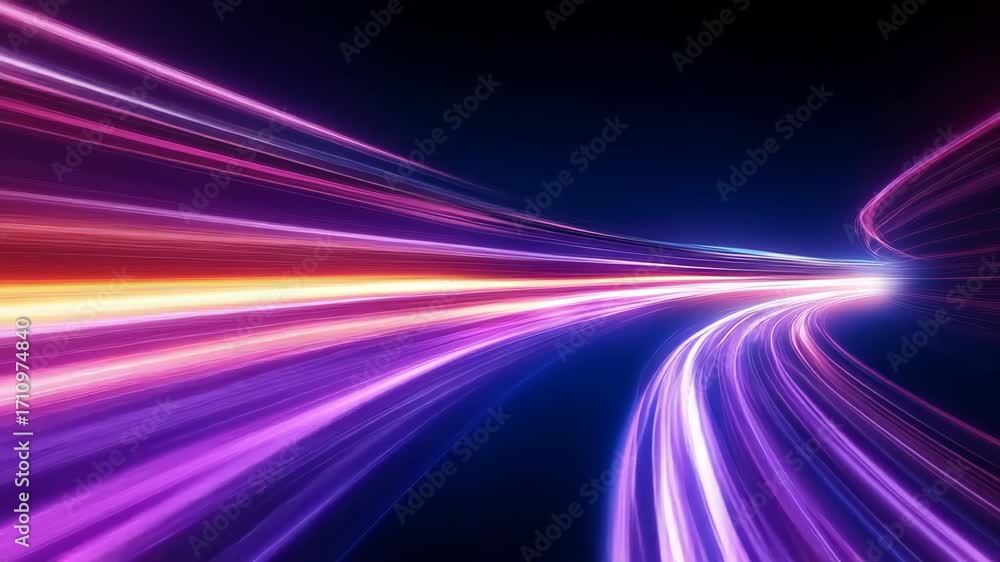 Aufkleber colorful light trails create dynamic patterns against a purple background in a vibrant display of en