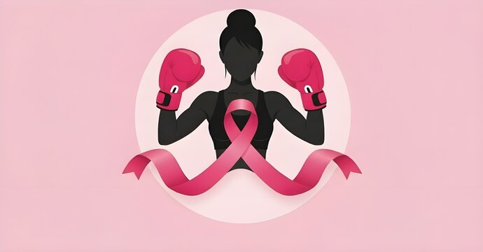 Strong Empowered Woman Wearing Crown and Pink Ribbon for Breast Cancer Awareness