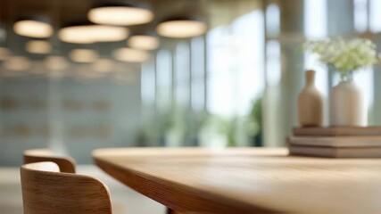 Medium shot showcasing a minimalist green building certified table with natural finishes emphasizing ecoconscious craftsmanship while the background remains gently blurred. - Powered by Adobe