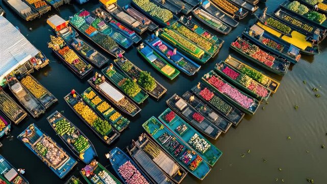 Exploring Cai Rang floating market in Can Tho, Vietnam, with vibrant boats and local produce, Cai Rang floating market Can Tho Mekong Vietnam