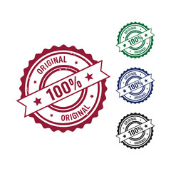 100% original badge vector seal set, authenticity guarantee emblem, promotional quality label collection, retail business product marketing sticker, advertising approval symbol template illustration