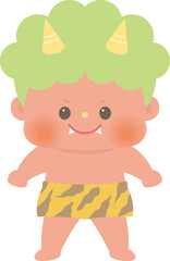 節分_笑って立つ かわいい赤鬼  イラスト
