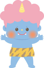 節分_笑って立つ かわいい青鬼  イラスト