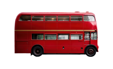 Bright red double-decker bus with transparent background showcasing classic design and unique charm