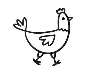 Chicken walk icon doodle hand drawn. Outline line chicken drawing clipart symbol