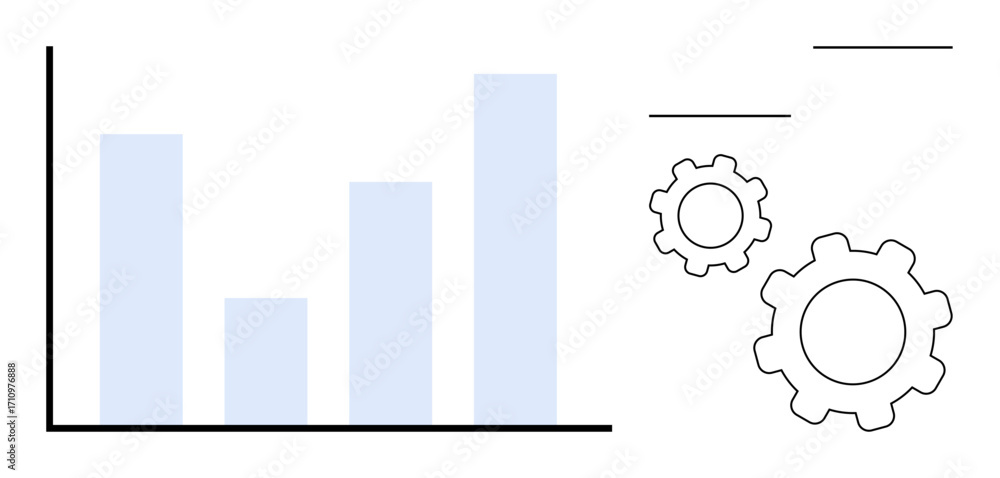 Aufkleber bar chart with three columns alongside gears symbolizing work process, growth, and optimization. ide