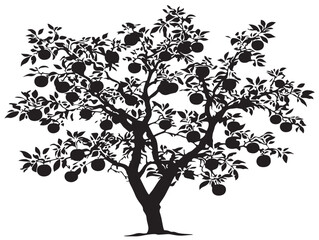 Detailed apple tree silhouette featuring abundant fruit clusters