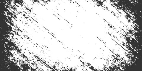 Abstract black and white grunge texture with a dirty paint splat, an ink stain, and a spatter frame design