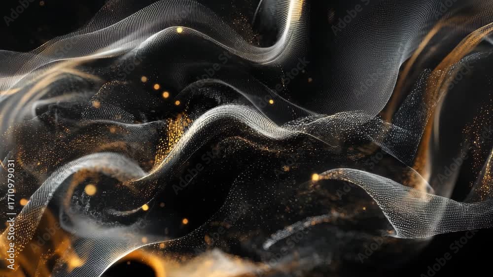 Poster blobs and abstract shapes interact in a dynamic display over a waving mesh surface, blobs and abstra