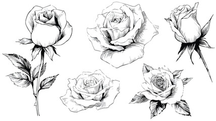 Elegant Black and White Rose Sketch Set for Professional Floral Design