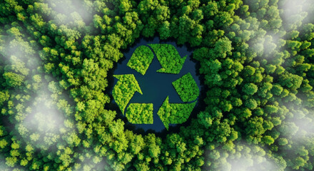 Green tree forest forms a recycling symbol, showcasing environmental awareness and sustainability efforts
