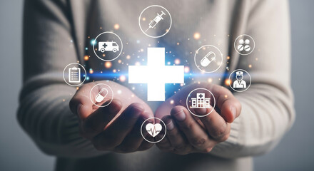 Fototapeta premium Innovative healthcare solutions in your hands with modern medical technology and digital health applications