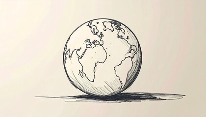 Hand-drawn globe illustration with simple lines and minimalist design