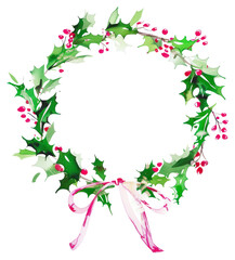 Fototapeta premium PNG Holly wreath illustration leaves ribbon.