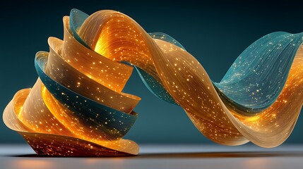 Radiant golden ribbon folds shining bright high resolution background