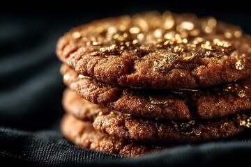 Rich chocolate cookies decorated with sparkling golden accents high resolution photo