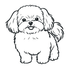 Playful puppy illustration home environment graphic art whimsical style front view pet concept. Vector illustration