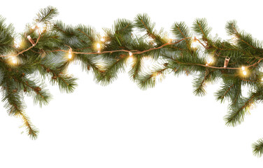 Festive garland with lights on transparent background for holiday decorations and celebrations