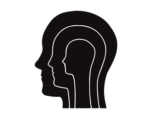 Human mind 3 personality parts. Three parts in head silhouette with three layered profile. conscious, subconscious, and unconscious mind concept
