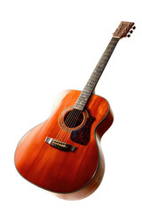 Obraz premium Acoustic guitar, rich reddish-brown wood, angled view