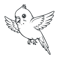 Fototapeta premium Flying budgerigar in motion indoor setting sketch art whimsical environment side view animated concept for art lovers. Vector illustration