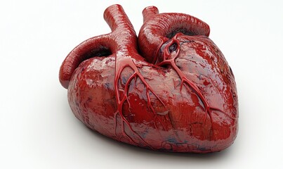 Detailed anatomical model of a human heart.  A glossy, three-dimensional representation of a heart