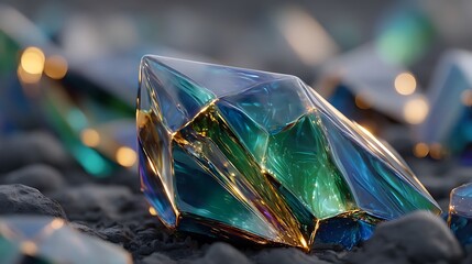 Sparkling crystal formations glowing with luminous reflections high resolution picture