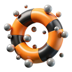 Fototapeta premium 3d abstract orange black ring floating with small spheres surrounded title should be unique, creative and subject oriented