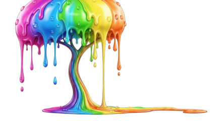 Colorful Rainbow Tree with Dripping Paint Effect.