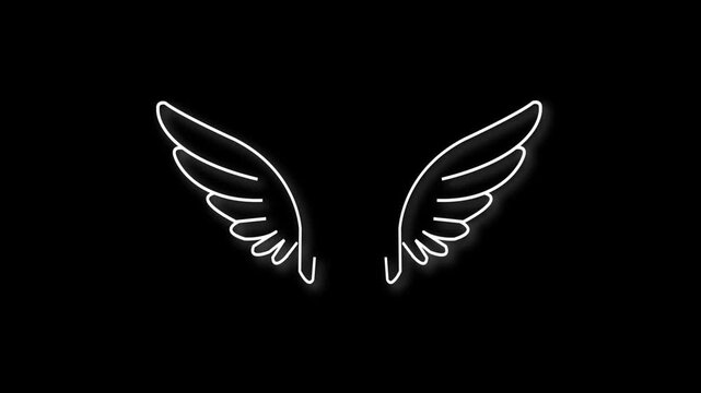 Animated self drawing of single continuous line draw cute angel wings holiday romantic decoration logo vector image. Swirl curl circle background style. Full length one line animation illustration
