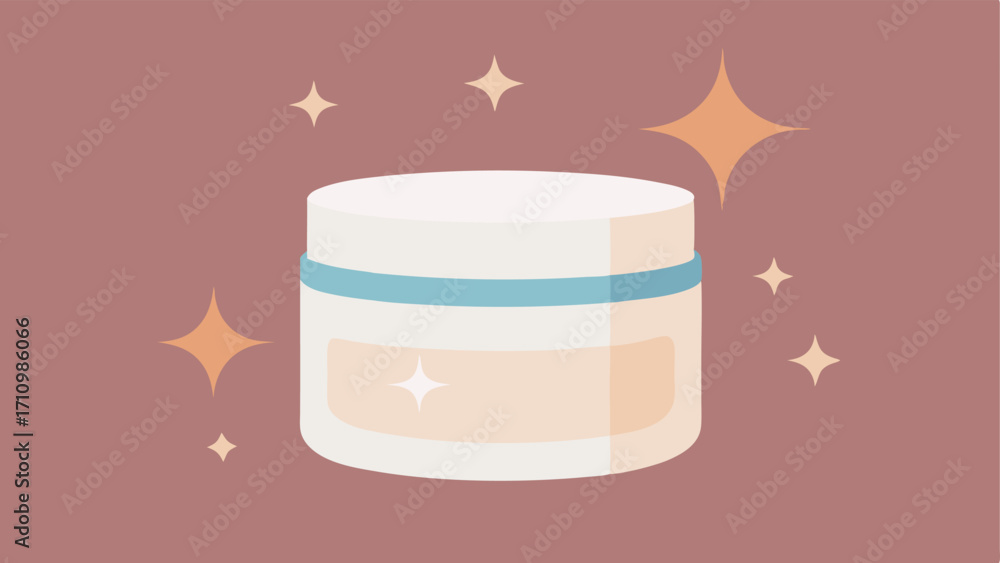 Poster cream jar with stars a sleek round cream jar with a shiny lid surrounded by sparkling stars to conve