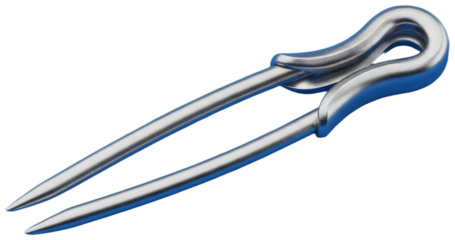 Shiny Silver Safety Pin on Blue Background, transparent background png