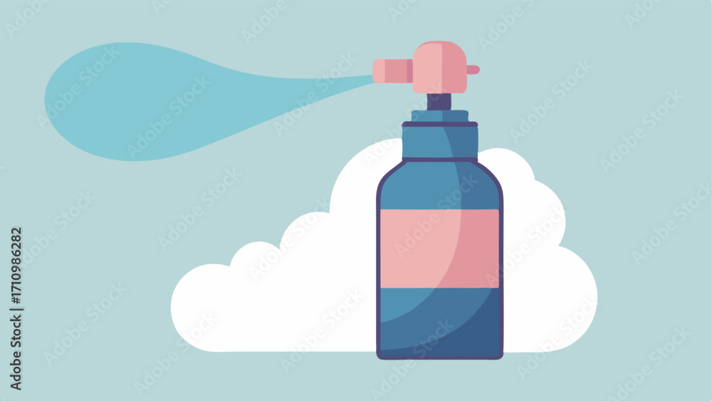 Poster calming facial spray an elegant spray bottle with mist emanating from the nozzle. the background fea