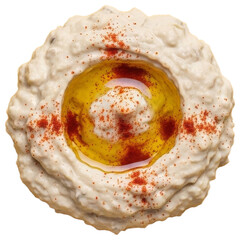 Baba Ghanoush with Olive Oil and Paprika on Yellow Surface, transparent background png