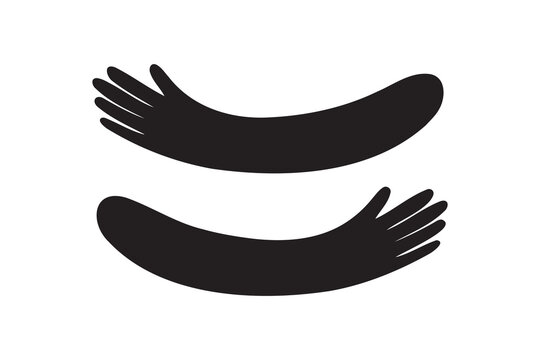 Hug hands logo icon. Hugs silhouette shape cartoon sign. Cute care design decorative element
