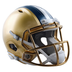Fototapeta premium Football helmet designed with gold finish and blue stripes for optimal protection and style during gameplay