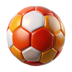 Fototapeta premium Vibrant 3d soccer ball design with orange white and yellow panels abstract sports representation transparent background