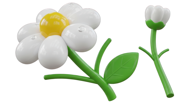 Stylized Plastic Flowers on White Backdrop.