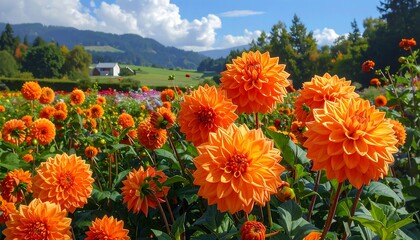 Vibrant Orange Dahlias Bloom Colorful