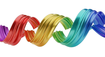 Colorful Swirling Ribbons: Abstract Rainbow Waves on White.