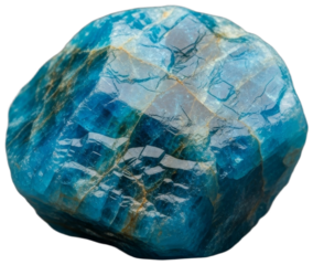 Blue and transparent apatite mineral stone on gray surface, transparent background png